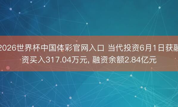 2026世界杯中国体彩官网入口 当代投资6月1日获融资买入317.04万元， 融资余额2.84亿元