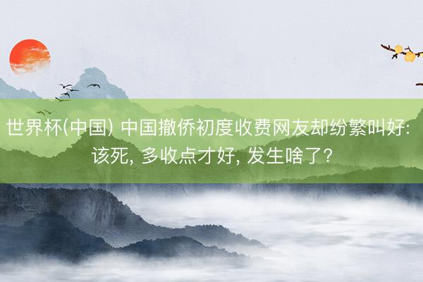世界杯(中国) 中国撤侨初度收费网友却纷繁叫好: 该死, 多收点才好, 发生啥了?