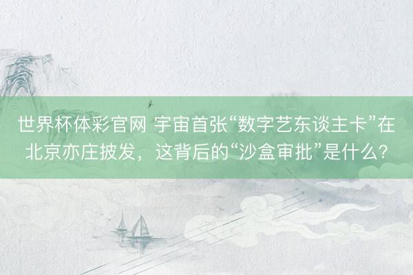世界杯体彩官网 宇宙首张“数字艺东谈主卡”在北京亦庄披发，这背后的“沙盒审批”是什么？