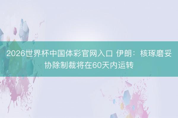 2026世界杯中国体彩官网入口 伊朗：核琢磨妥协除制裁将在60天内运转