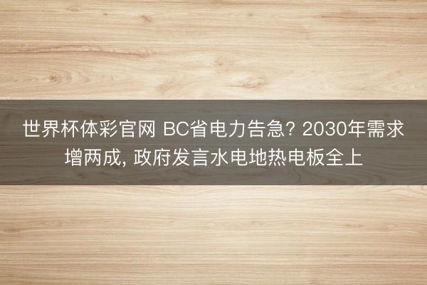 世界杯体彩官网 BC省电力告急? 2030年需求增两成， 政府发言水电地热电板全上